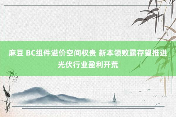 麻豆 BC组件溢价空间权贵 新本领败露存望推进光伏行业盈利开荒